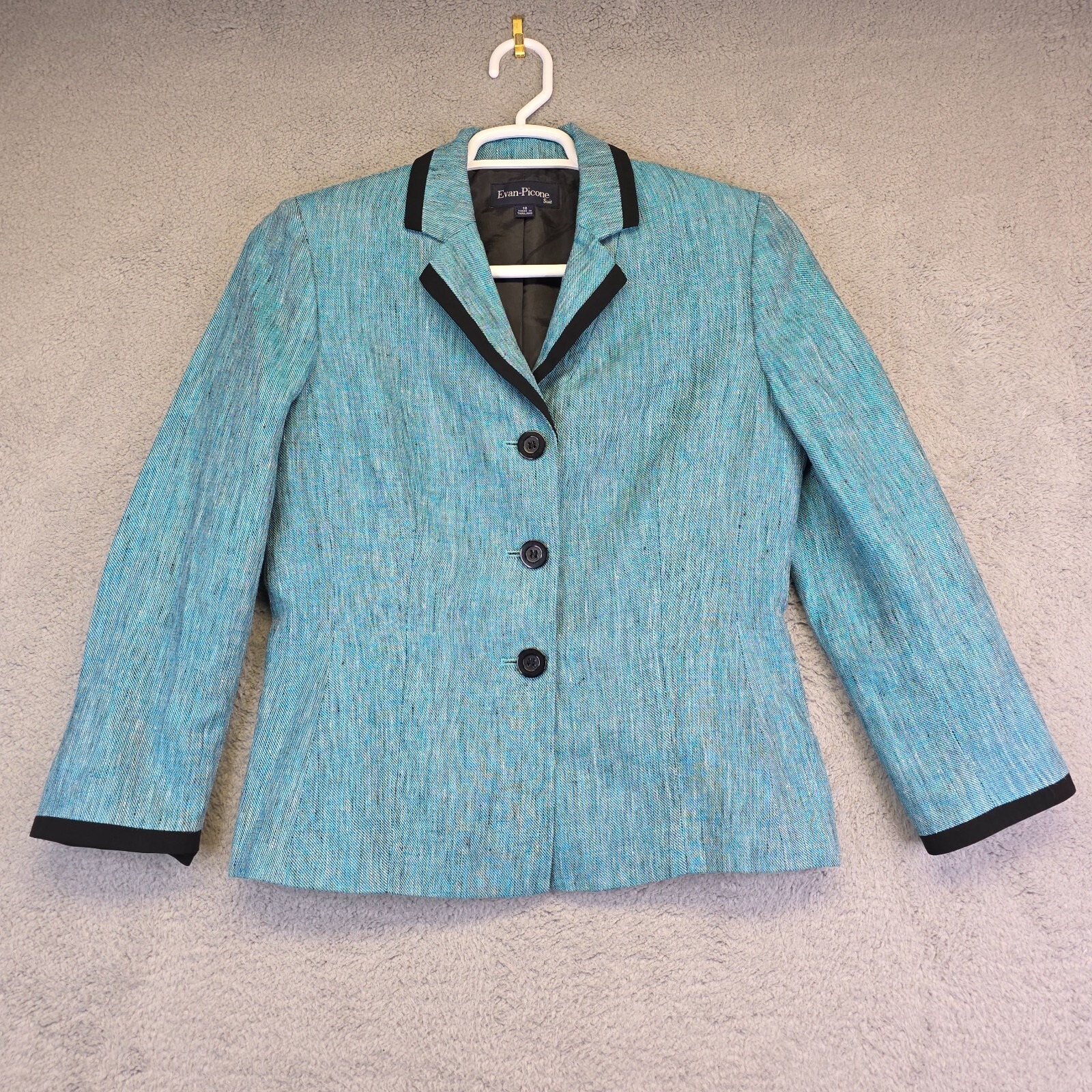 Evan Picone Blazer Womens 10 Turquoise Linen Slit Sleeve Preppy Business Formal